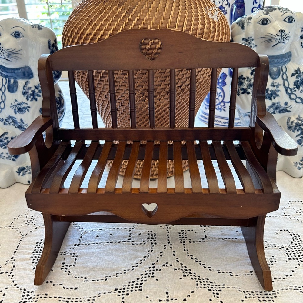 Wooden Heart Accent Bench - Dark Brown Miniature Bench